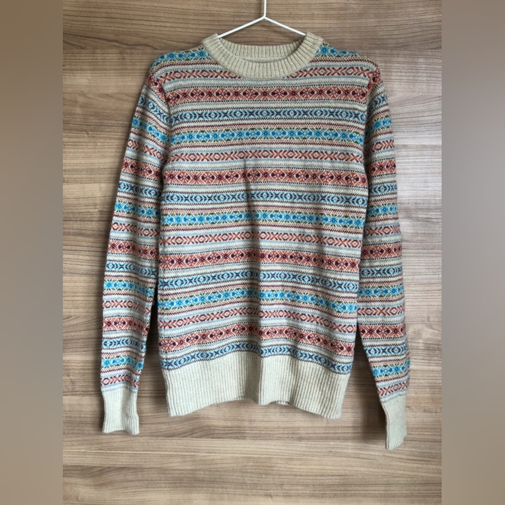 H&M Men's Cream Multicolor Crewneck Sweater